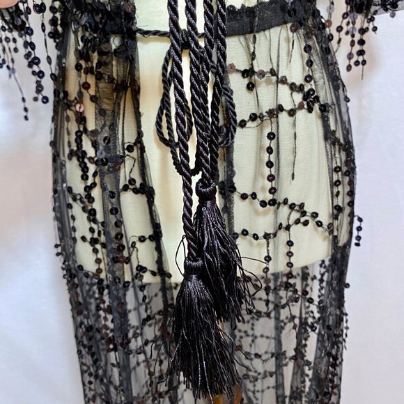 Sheer Black Lace Beach Coverup Robe with Sequins - Picture 8 of 14